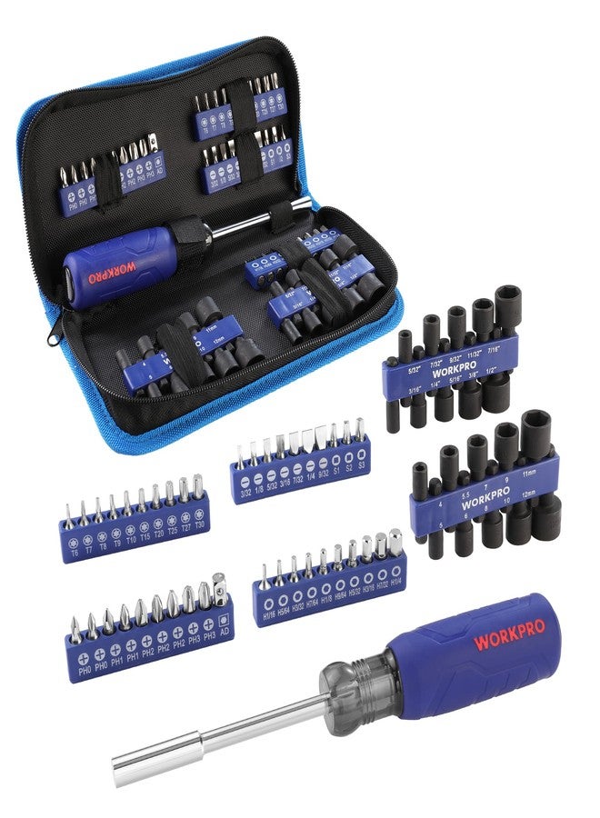 WORKPRO 61PC Magnetic Screwdriver Bits & Nut Driver Set with Organizer Bag, DIY Tools & Equipment for Men Women Mechanic, Herramientas Tool Bit Kit Home Improvement Gift, Metric & SAE - Image 1