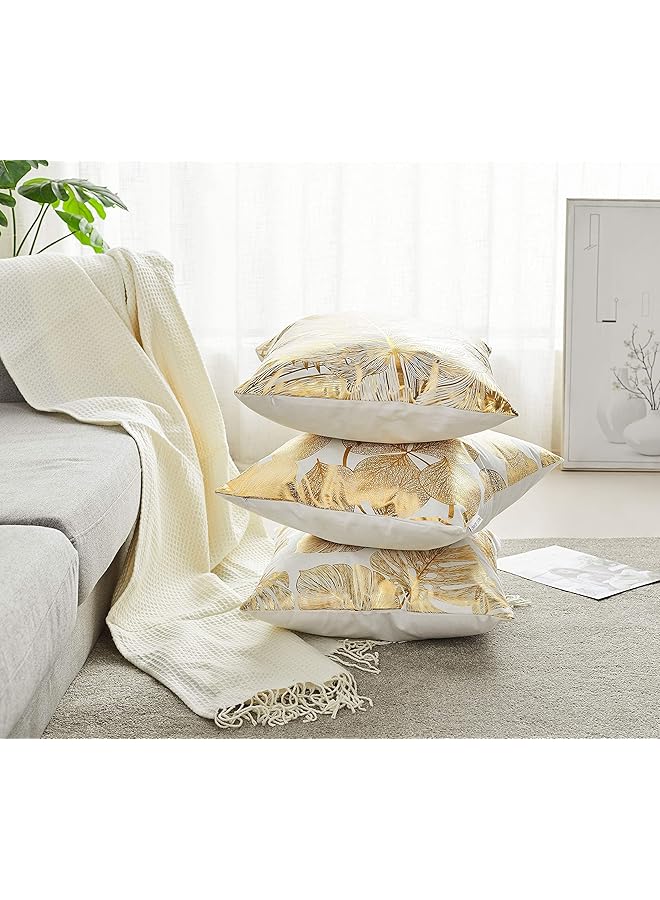 إيروريكس غطاء وسادة مزخرف بأوراق ذهبية مطبوعة مقاس 18 × 18 بوصة، مجموعة من 4 أغطية وسائد مربعة واقية، غطاء وسادة، ديكور منزلي للأريكة والسرير والكرسي والسيارة - Image 3