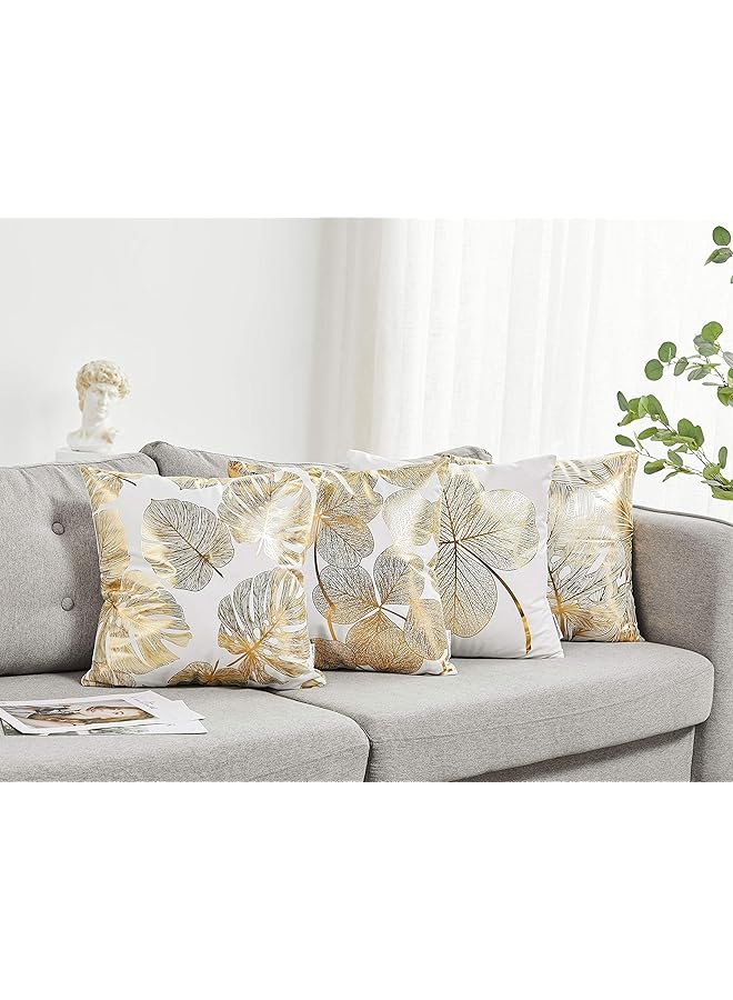 إيروريكس غطاء وسادة مزخرف بأوراق ذهبية مطبوعة مقاس 18 × 18 بوصة، مجموعة من 4 أغطية وسائد مربعة واقية، غطاء وسادة، ديكور منزلي للأريكة والسرير والكرسي والسيارة - Image 4