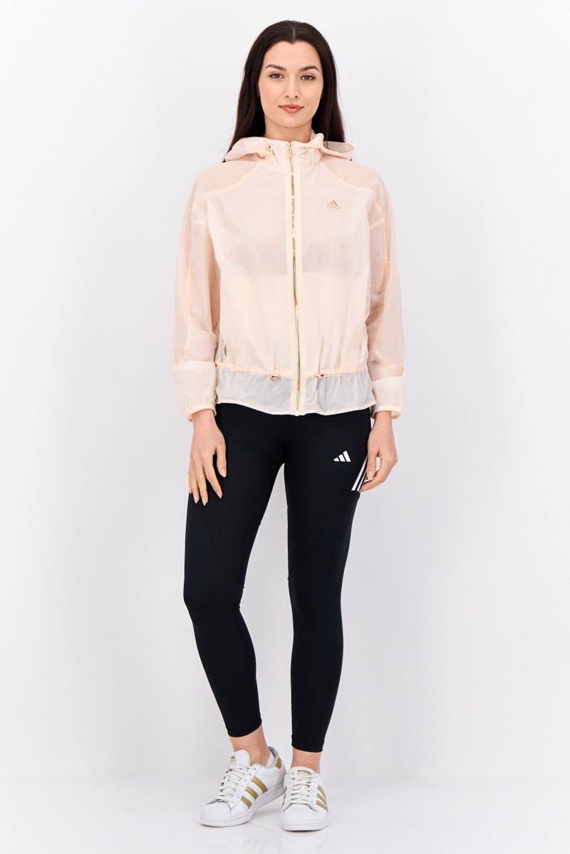 Adidas Women Sportswear Fit Long Sleeve Outdoor Hooded Jacket, Peach - Image 4