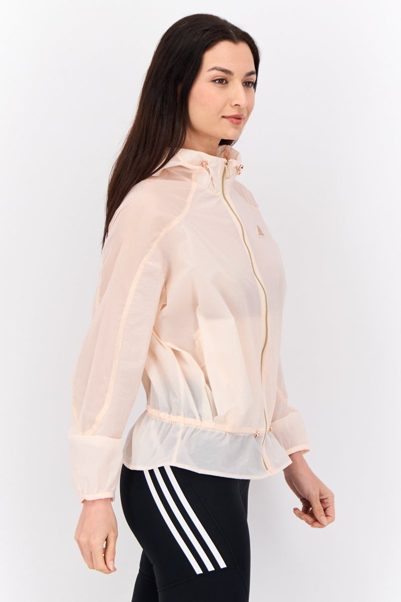 Adidas Women Sportswear Fit Long Sleeve Outdoor Hooded Jacket, Peach - Image 2