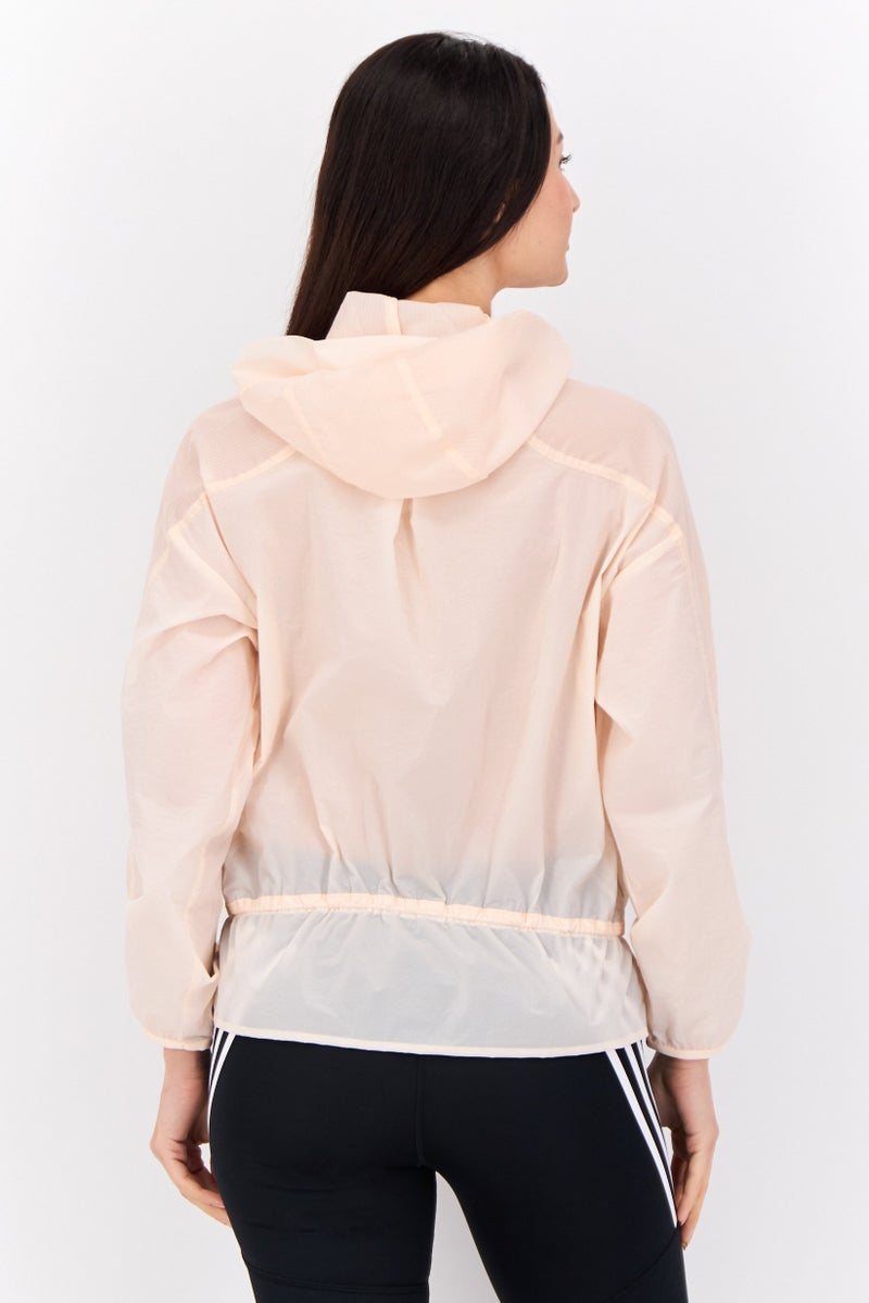 Adidas Women Sportswear Fit Long Sleeve Outdoor Hooded Jacket, Peach - Image 3
