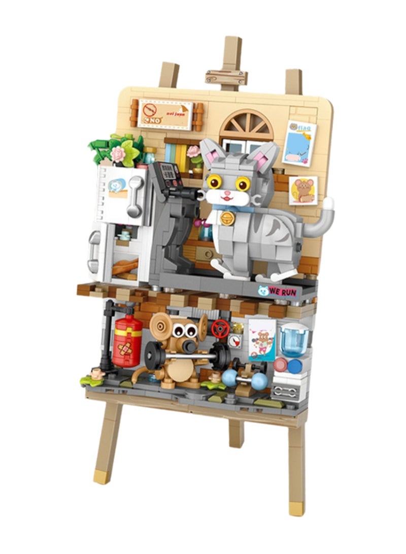 746pcs Fitness Kitten 3d Painting Model Set Building Blocks Creative Diy Simulation Collection Building Assembly Toys Children Adult Home Decorations - Image 1