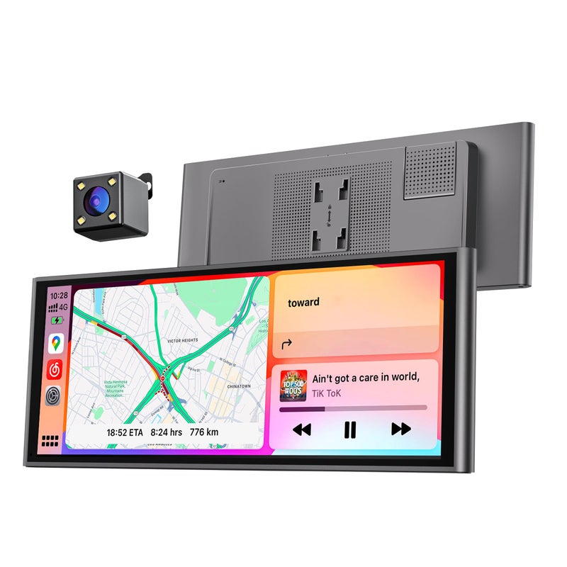 Krunia 9.26" Wireless Portable Car Play Screen for CarPlay & Android Auto, OTA Updates, Backup Camera, Mirror Link, 5.0 Bluetooth, Voice Control, GPS Navigation, FM (Gray) - Image 1