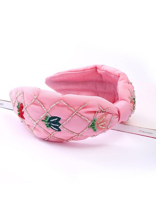 NVENF Bead Embroidered Headbands Crystal Beaded Flower Embellished Hairbands Wide Knotted Turban Hair Hoop Trendy Hair Accessory Vacation Gifts - Image 4
