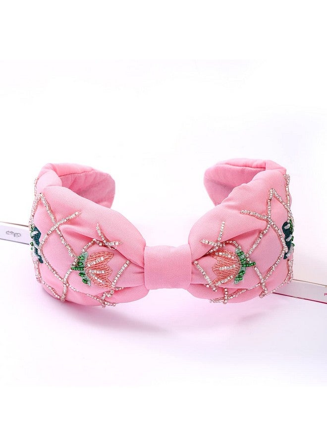 NVENF Bead Embroidered Headbands Crystal Beaded Flower Embellished Hairbands Wide Knotted Turban Hair Hoop Trendy Hair Accessory Vacation Gifts - Image 5