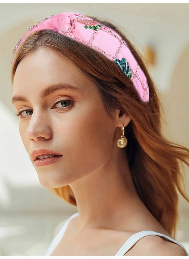 NVENF Bead Embroidered Headbands Crystal Beaded Flower Embellished Hairbands Wide Knotted Turban Hair Hoop Trendy Hair Accessory Vacation Gifts - Image 2