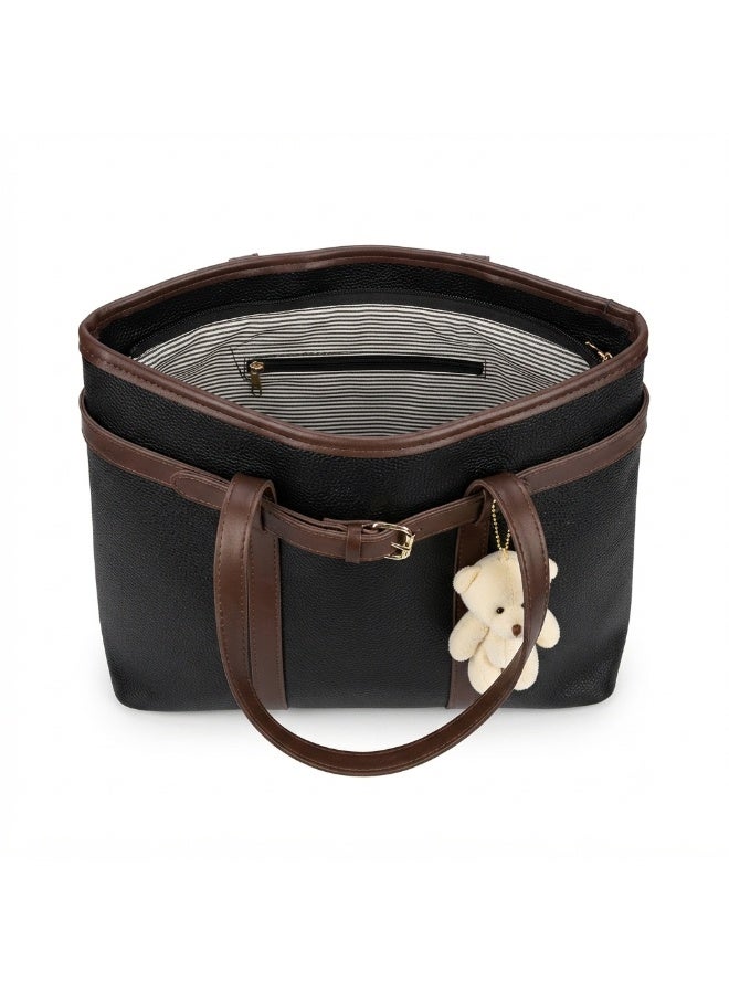 Women’s Large Tote Shoulder Bag with Long Handles and Front Buckle Detail – Practical Everyday Bag for Work, College, Shopping and Outings - Image 3