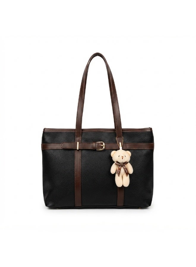 Women’s Large Tote Shoulder Bag with Long Handles and Front Buckle Detail – Practical Everyday Bag for Work, College, Shopping and Outings - Image 4