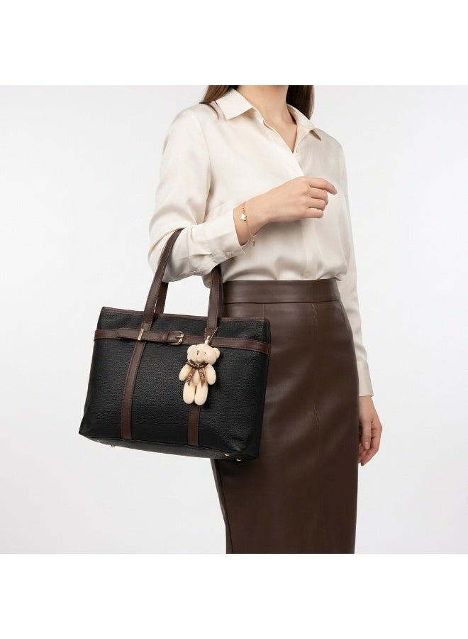 Women’s Large Tote Shoulder Bag with Long Handles and Front Buckle Detail – Practical Everyday Bag for Work, College, Shopping and Outings - Image 1