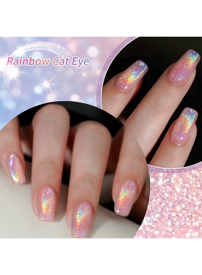 XEIJAYI Uv Led Gel Polish, Rainbow Cat Eye Gel Nail Polish 15ml Holographic Magnetic Effect High Shine Long Lasting Soak Off UV LED Quick Dry Self Leveling Glitter Nail Art Gel DIY Manicure Beauty Salon Quality - Image 3