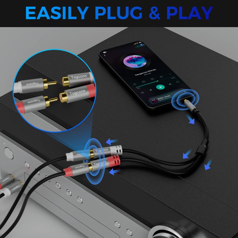 Togconn 3.5mm to 2 RCA Audio Y-Splitter Cable 0.6 Feet, 1/8 Inch (3.5mm) TRS Stereo Male to Dual RCA Female Hi-Fi Sound Auxiliary Y Adapter Converter Connector for iPhone, Tablet Computer, MP3, Speaker - Image 4