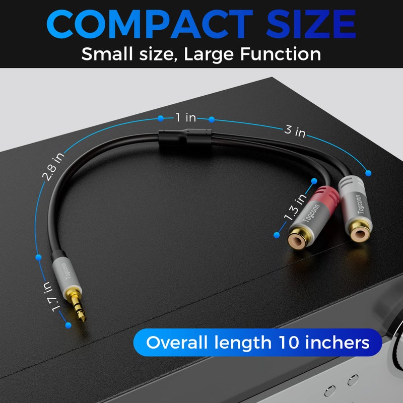 Togconn 3.5mm to 2 RCA Audio Y-Splitter Cable 0.6 Feet, 1/8 Inch (3.5mm) TRS Stereo Male to Dual RCA Female Hi-Fi Sound Auxiliary Y Adapter Converter Connector for iPhone, Tablet Computer, MP3, Speaker - Image 2