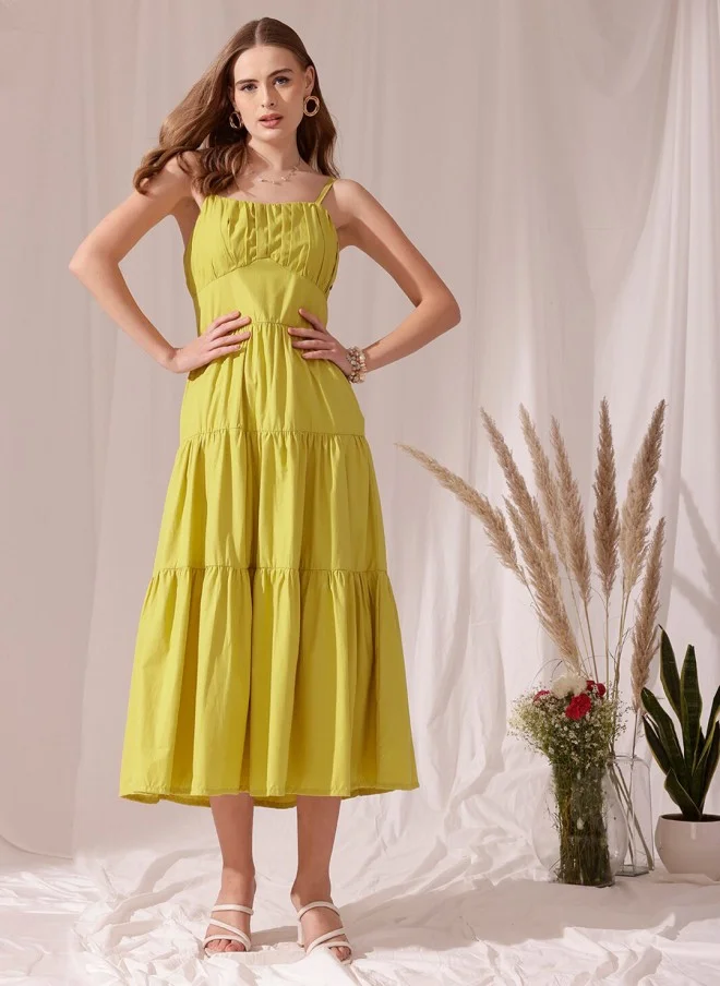 STREET 9 Yellow A-Line Tiered Midi Dress for Women
