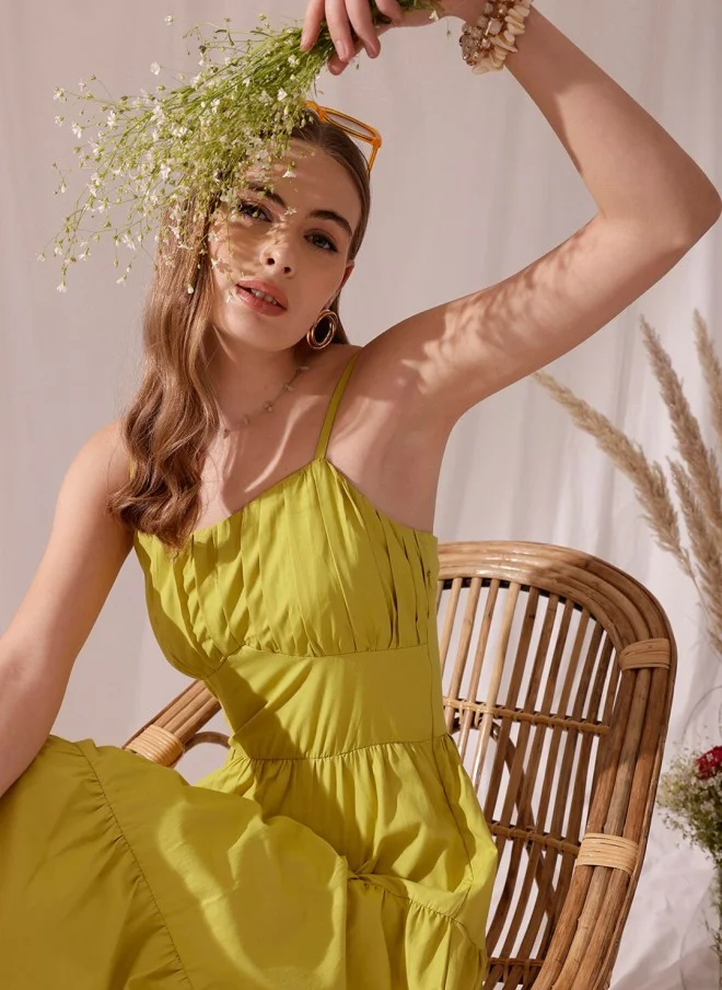 STREET 9 Yellow A-Line Tiered Midi Dress for Women