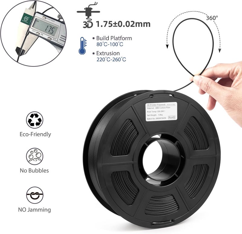 ايزنمايت خيوط ABS كربون فايبر 1.75 مم، خيوط طابعة ثلاثية الأبعاد مملوءة بـ 20% ألياف كربون، خيوط ABS 1.75 مم، أسود غير لامع، بكرة 1 كجم - Image 2