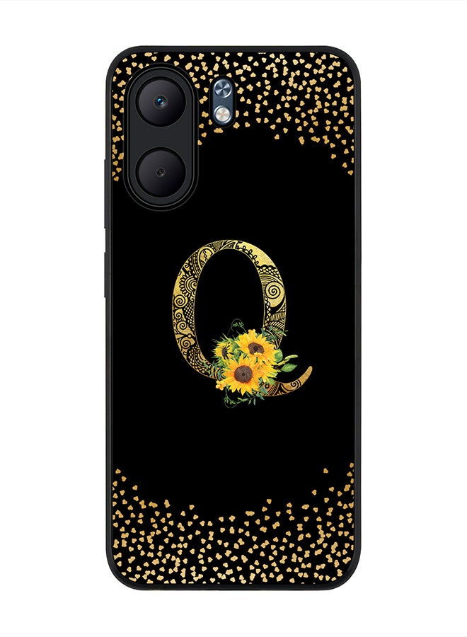 Stylizedd For Oppo A5x 5G / A5x 4G Case,Slim fit Camera Protection, Shockproof Thin Phone cover  - Custom Floral Monogram - Q ( Black )