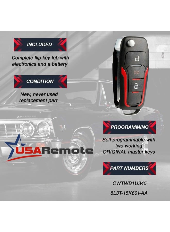USARemote Replacement for 1998-2016 Ford Lincoln Mercury Mazda 3-Button Keyless Entry Remote Flip Key CWTWB1U345 CWTWB1U212 CWTWB1U331 - Image 3