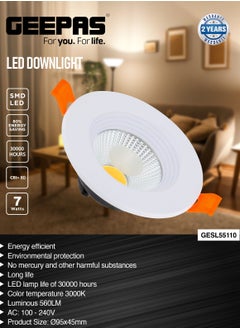 GEEPAS Geepas 7 W Energy Saving LED Downlight GESL55110, 560 Lumens and 3000 K Color Temperature, Energy Efficient LED Light with 30000 Hours Lifetime, Ceiling Light Perfect for Home and Office Use  - Image 5