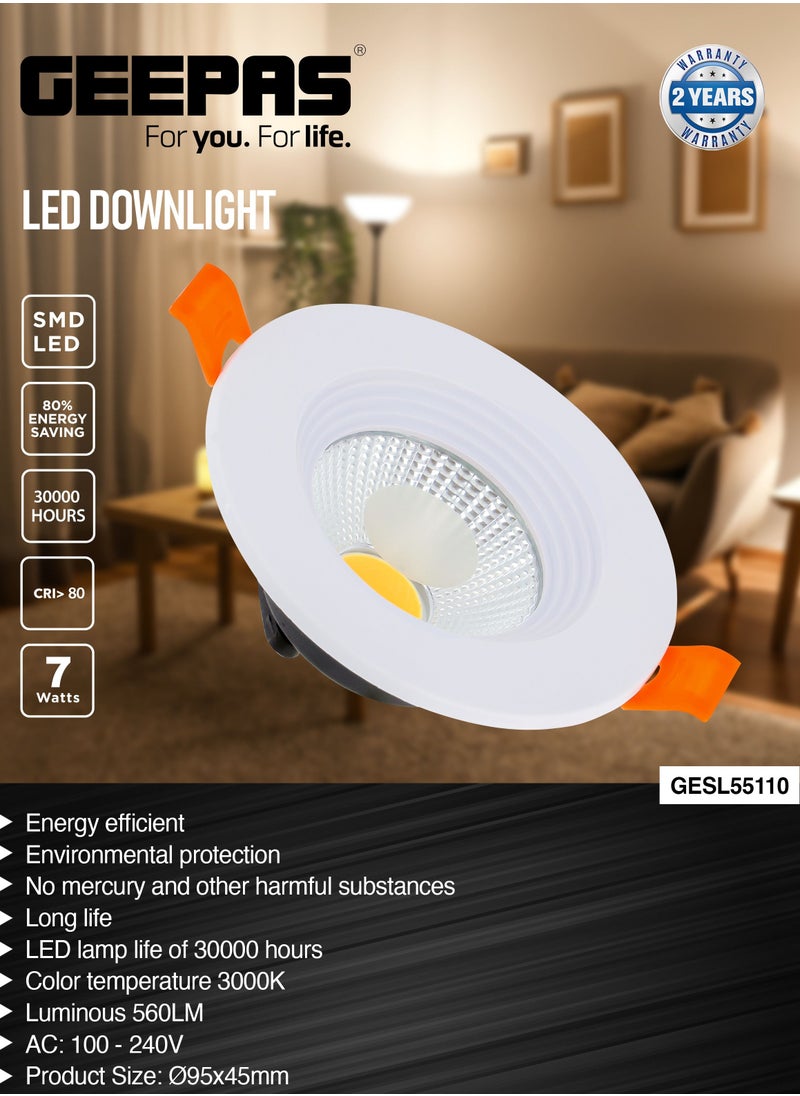 GEEPAS Geepas 7 W Energy Saving LED Downlight GESL55110, 560 Lumens and 3000 K Color Temperature, Energy Efficient LED Light with 30000 Hours Lifetime, Ceiling Light Perfect for Home and Office Use  - Image 5