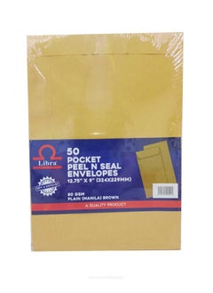 Libra A4 Brown Envelopes 12.75×9 – 80GSM (Peel & Seal 50 Pieces Box)  - Image 1