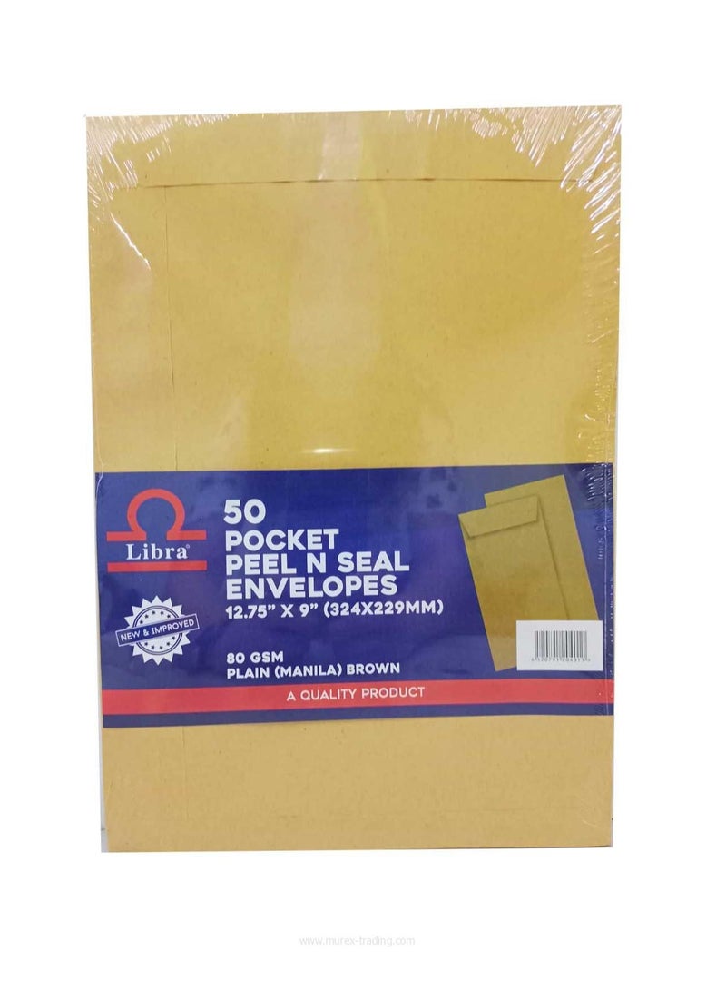 Libra A4 Brown Envelopes 12.75×9 – 80GSM (Peel & Seal 50 Pieces Box) - Image 2