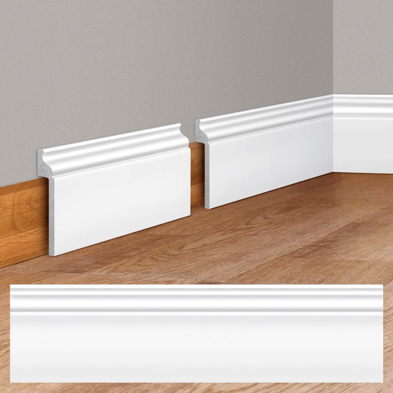 Pangda 4 Pcs 39.4 x 5.5 in White Wall Baseboard Covers Skirting Board Covers for 4.13 x 0.5in Baseboard Trim Polystyrene Moulding Easy DIY Installation for Room Office, Installed with Glue Not Include - Image 1