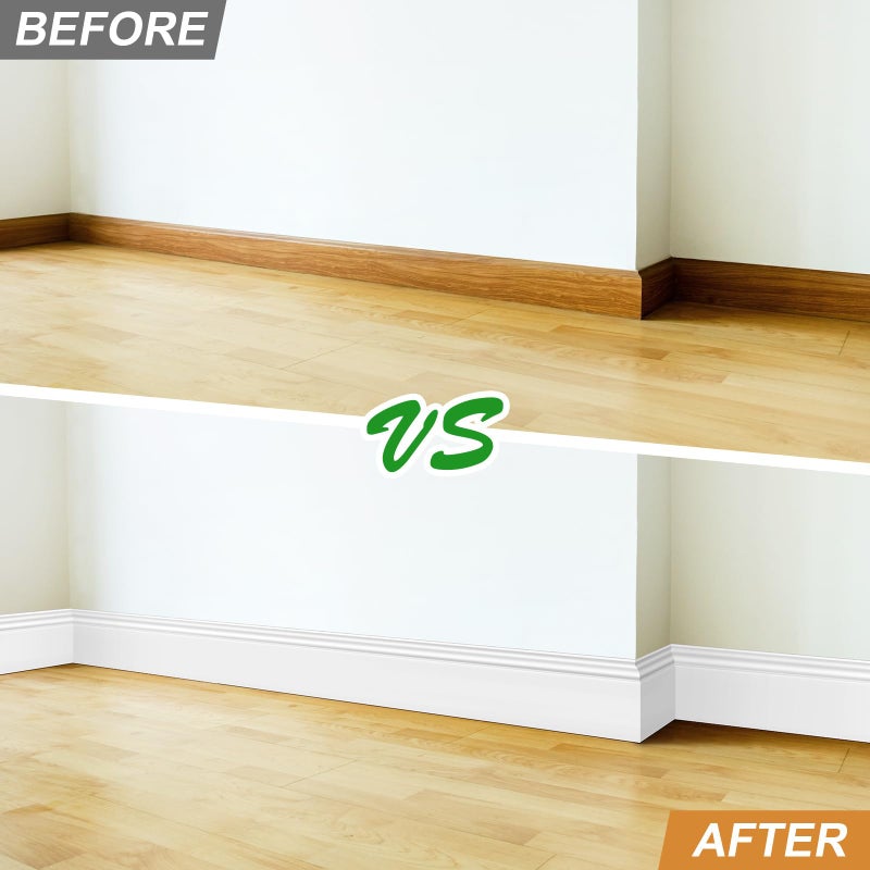 Pangda 4 Pcs 39.4 x 5.5 in White Wall Baseboard Covers Skirting Board Covers for 4.13 x 0.5in Baseboard Trim Polystyrene Moulding Easy DIY Installation for Room Office, Installed with Glue Not Include - Image 4
