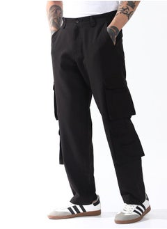 Hubberholme Relaxed Fit Black 95% polyester 5% spandex Solid Woven Cargo with Button Closure Full Length - Ideal for Streetwear - A Must-Have for Your Wardrobe!  - Image 2