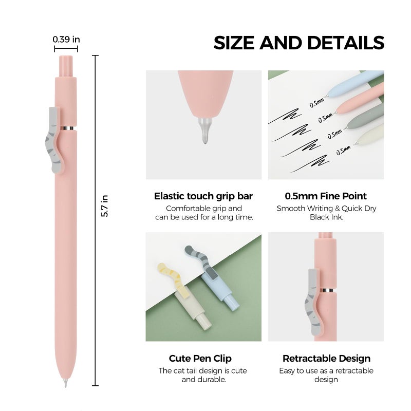 Ddaowanx Cute Cat Pens, 4 Pcs 0.5mm Quick Dry Black Ink Gel Pens Fine Point Smooth Writing Pens, Cat Lover Gifts for Women Men - Image 2