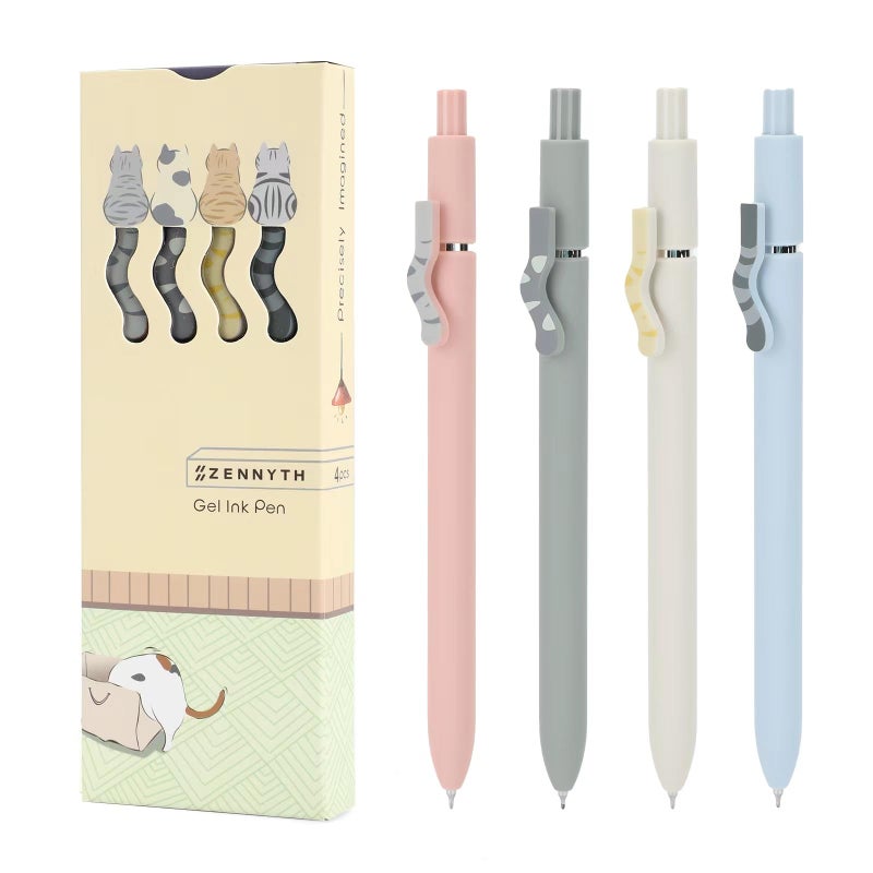 Ddaowanx Cute Cat Pens, 4 Pcs 0.5mm Quick Dry Black Ink Gel Pens Fine Point Smooth Writing Pens, Cat Lover Gifts for Women Men - Image 1