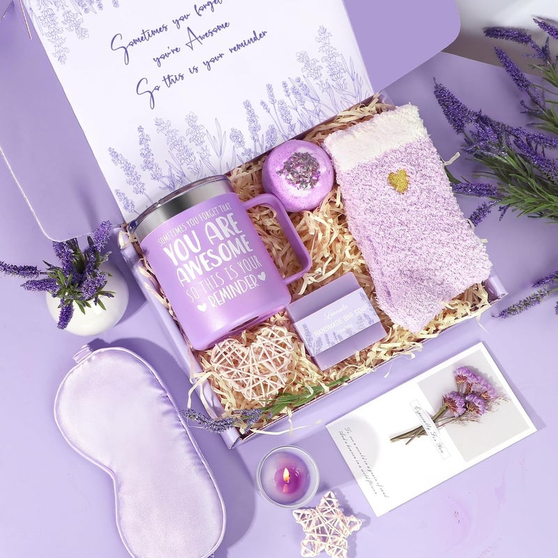 GiftPeak Birthday Gifts for Women Lavender Spa Gift Basket for Women Self Care Relaxing Bath Set Purple Gifts Inspirational Gift for Mom Wife Her Female Sister Teacher Nurse Friends Employee Coworker Spa Gifts - Image 3