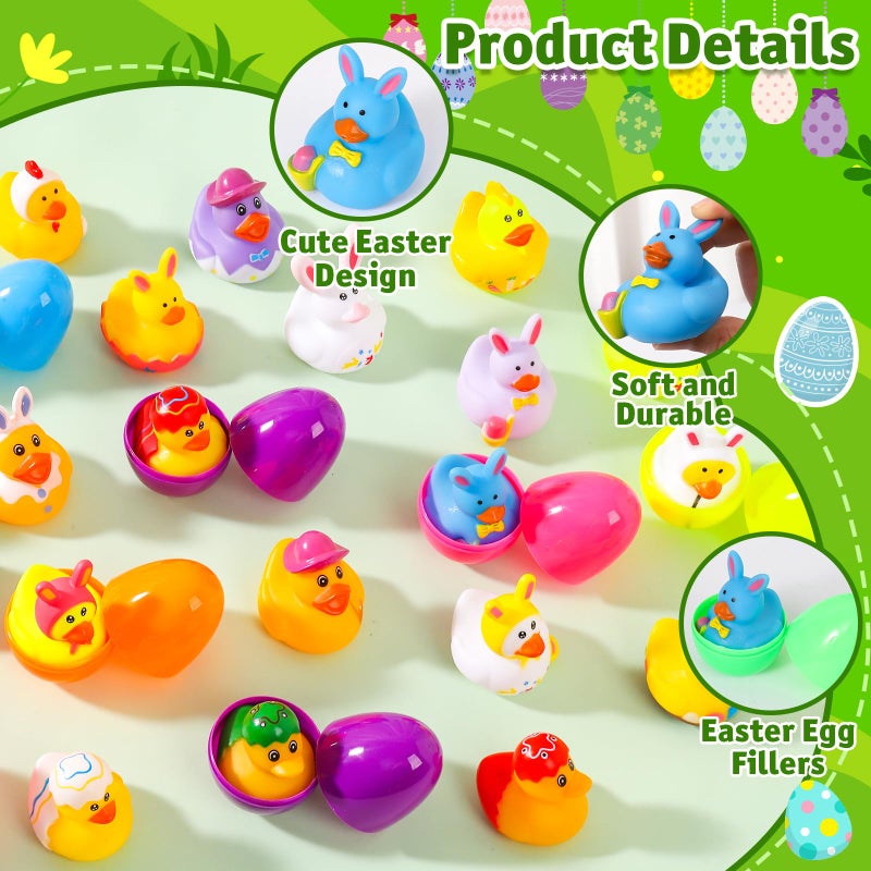 ANGGIKO 24 Pcs Prefilled Easter Eggs with Easter Rubber Ducks, Easter Basket Stuffers Party Favors, Fun Bath Toys Jeep for Ducks, Easter Egg Hunt, Holiday Classroom Gifts Prizes for Kids Toddler - Image 3