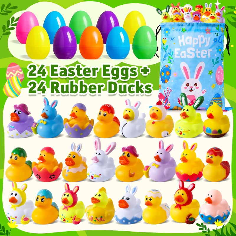 ANGGIKO 24 Pcs Prefilled Easter Eggs with Easter Rubber Ducks, Easter Basket Stuffers Party Favors, Fun Bath Toys Jeep for Ducks, Easter Egg Hunt, Holiday Classroom Gifts Prizes for Kids Toddler - Image 2