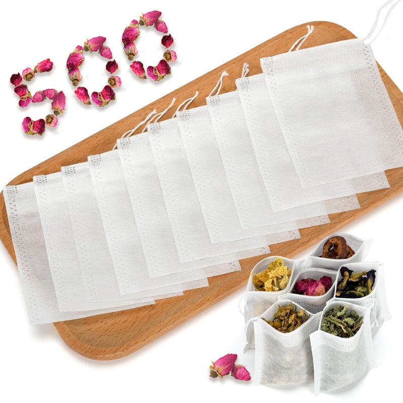 TOINSIX 500Pcs Disposable Tea Bags for Loose Leaf Tea, Empty Tea Filter Bags with Cotton Drawstring, Fillable Tea Infuser Sachets for Loose Tea, Coffee, Herb, Spice and More (3.54"x 2.75") - Image 1
