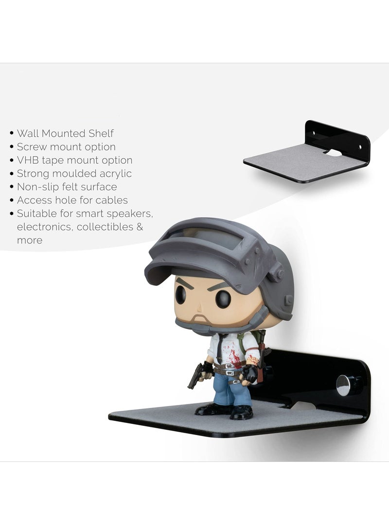 واي آند دي 2Pack Small Metal Floating Wall Shelf 4” Bluetooth Speaker Stand Mini Pop Shelves Anti Slip for Cameras Baby Monitors Webcam Router and More Screw Mount Black - Image 3