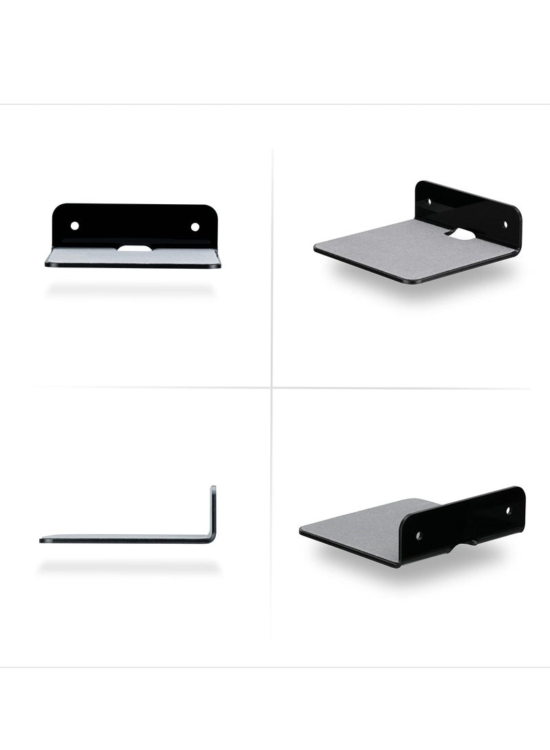 واي آند دي 2Pack Small Metal Floating Wall Shelf 4” Bluetooth Speaker Stand Mini Pop Shelves Anti Slip for Cameras Baby Monitors Webcam Router and More Screw Mount Black - Image 2