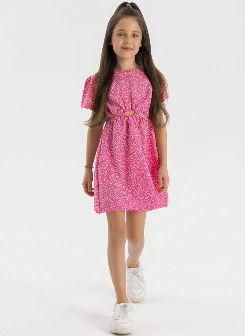 MINOTI Kids Girls Short Sleeve Cut Out Dress