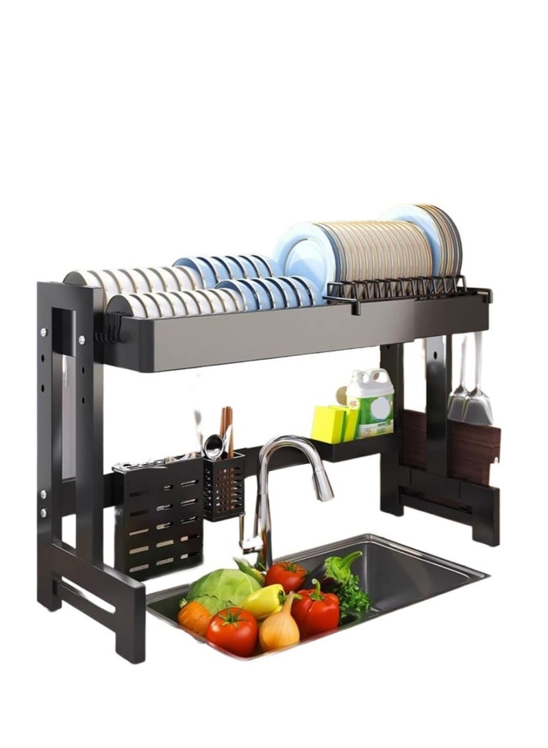 Bukela 64 – 100 CM Length Adjustable Over The Sink Dish Rack Extra Heavy Duty Adjustable Length and Height Large Dish Drying Stand Drainer with Utensil Holder for Kitchen Countertop Organizer - Image 1