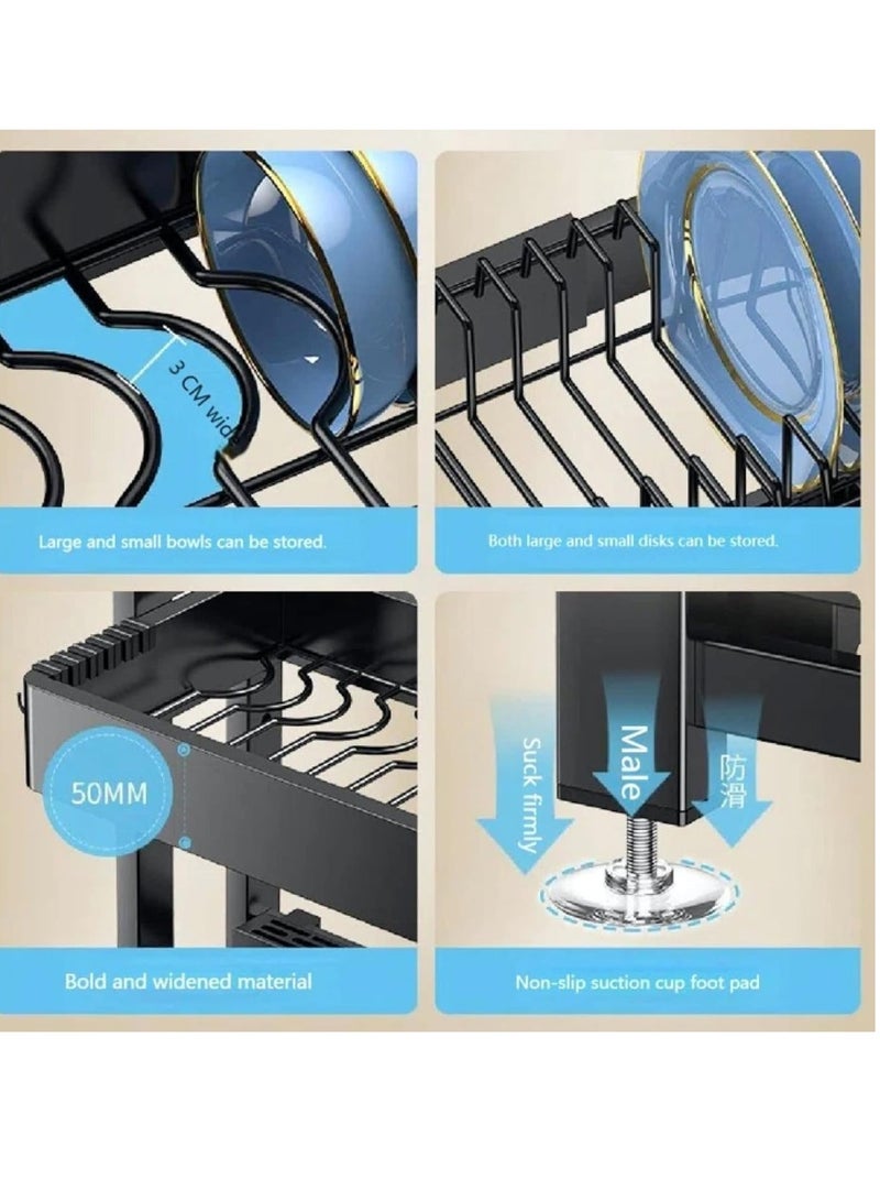 Bukela 64 – 100 CM Length Adjustable Over The Sink Dish Rack Extra Heavy Duty Adjustable Length and Height Large Dish Drying Stand Drainer with Utensil Holder for Kitchen Countertop Organizer - Image 2