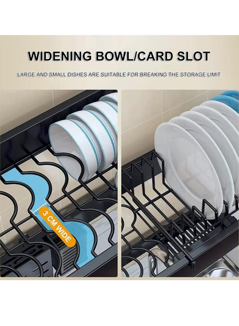 Bukela 64 – 100 CM Length Adjustable Over The Sink Dish Rack Extra Heavy Duty Adjustable Length and Height Large Dish Drying Stand Drainer with Utensil Holder for Kitchen Countertop Organizer - Image 3