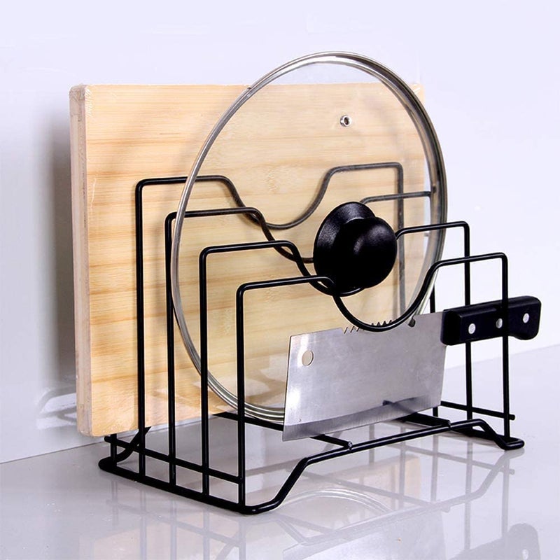 FAYBY Cabinet Pantry Pot and Pan Organizer Holder Rack Metal Iron Pan and Pot Lid Organizer Rack Holder Kitchen Counter Cabinet Organizer BlackWhite - Image 1