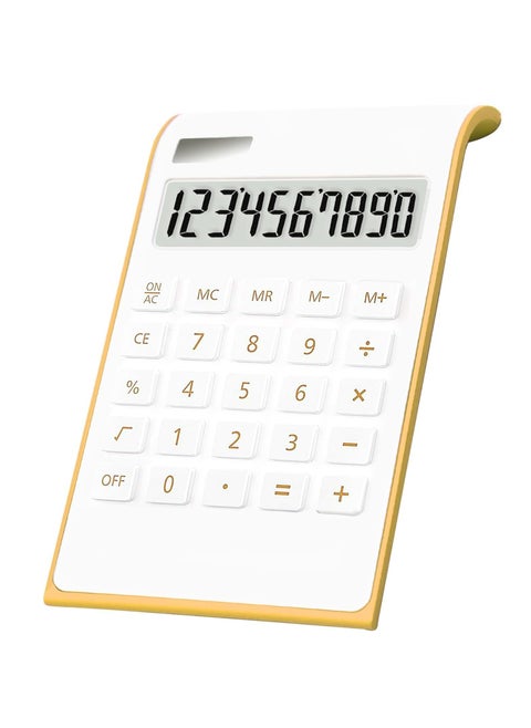 Desk Calculator, 10 Digits Slim Elegant Design Solar Power Calculator, Dual Powered Desktop Calculator with Tilt LCD Display, Gold Desk Accessories for Home Business Office School