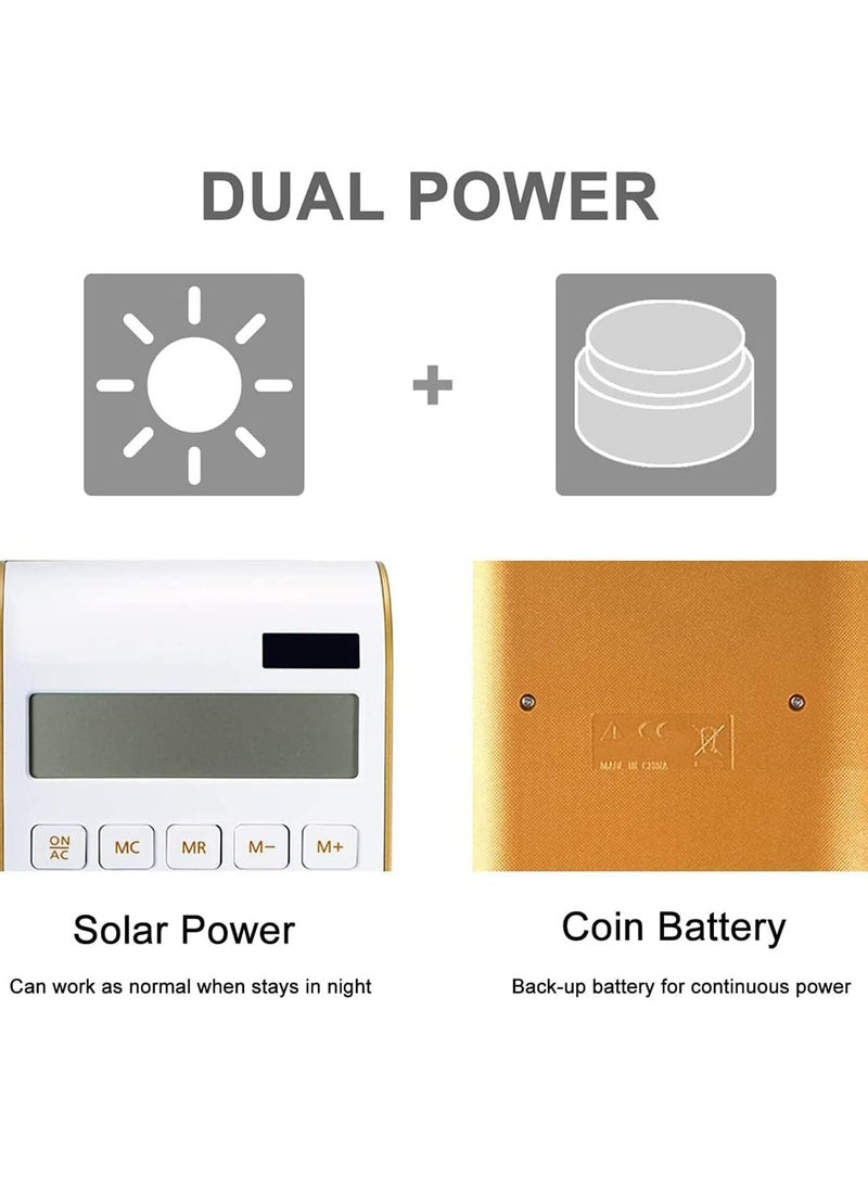 CMGTYYD - Desk Calculator, 10 Digits Slim Elegant Design Solar Power Calculator, Dual Powered Desktop Calculator with Tilt LCD Display, Gold Desk Accessories for Home Business Office School - Image 1