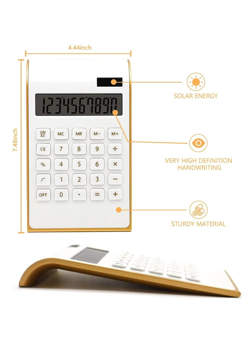 CMGTYYD - Desk Calculator, 10 Digits Slim Elegant Design Solar Power Calculator, Dual Powered Desktop Calculator with Tilt LCD Display, Gold Desk Accessories for Home Business Office School - Image 1