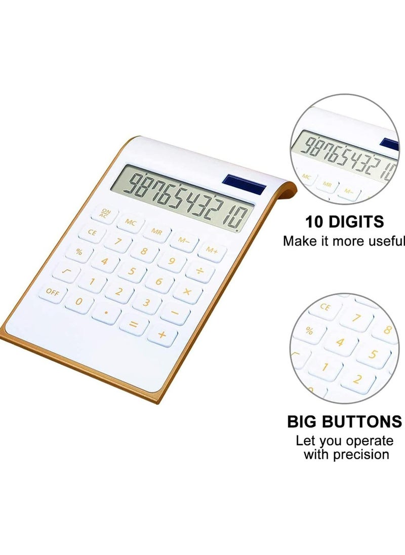 CMGTYYD - Desk Calculator, 10 Digits Slim Elegant Design Solar Power Calculator, Dual Powered Desktop Calculator with Tilt LCD Display, Gold Desk Accessories for Home Business Office School - Image 1