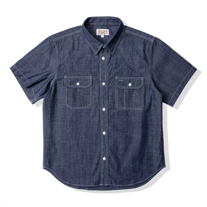 Japanese Retro Work Shirt Summer American Western Cowboy Shirt Short-Sleeved Loose Jacket Lapel Shirt - Image 1