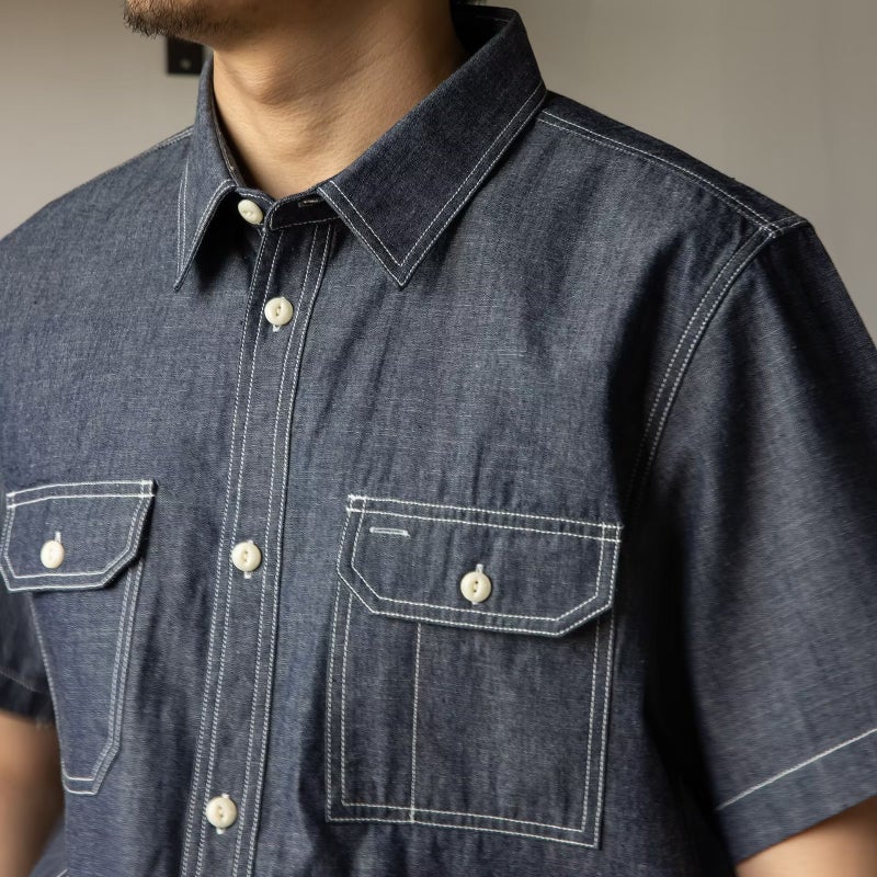 Japanese Retro Work Shirt Summer American Western Cowboy Shirt Short-Sleeved Loose Jacket Lapel Shirt - Image 5