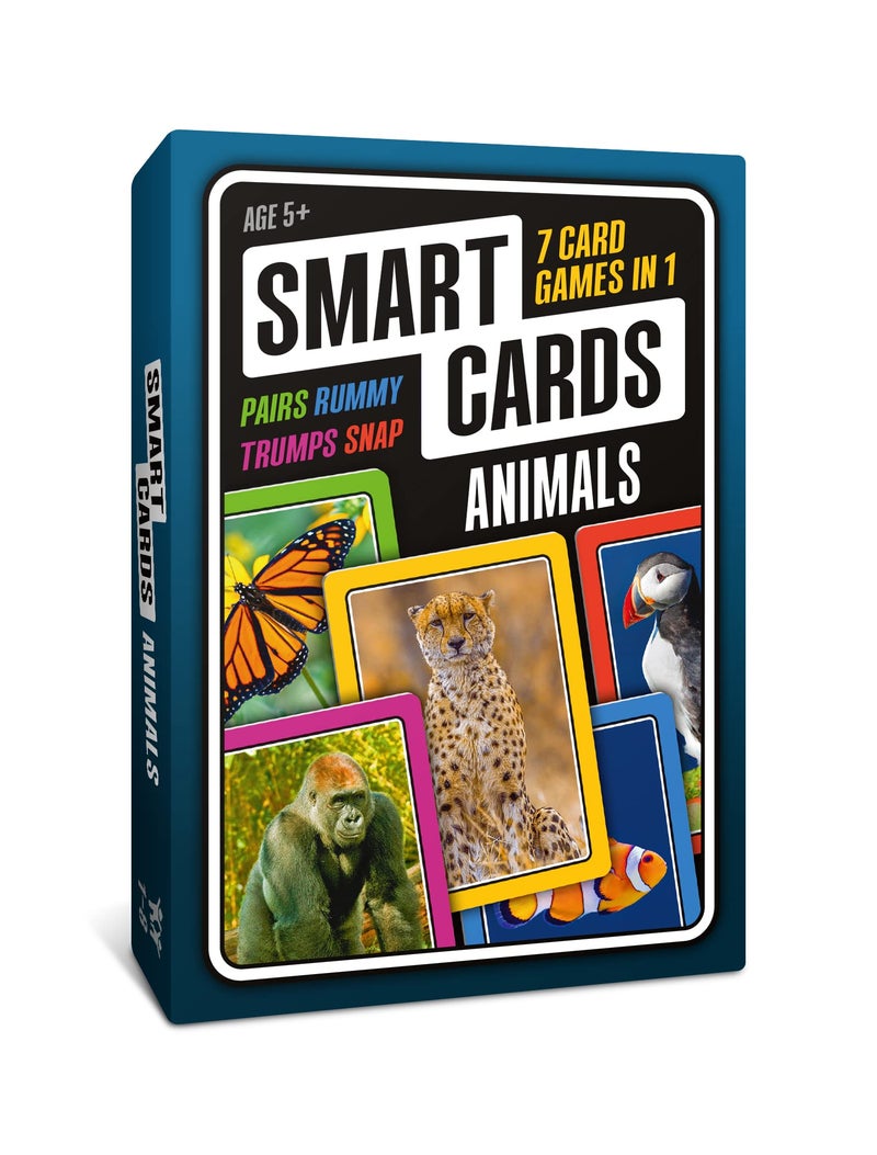 SMART CARDS Animals Card Game 7 Games in 1 Snap Rummy Pairs and More Educational Travel Game Ages 5 18 Players - Image 3