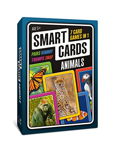 SMART CARDS Animals Card Game 7 Games in 1 Snap Rummy Pairs and More Educational Travel Game Ages 5 18 Players - Image 1